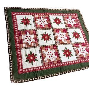 Sears Roebuck Y2K Christmas Quilt 60" Holiday Bedspread Embroidered Poinsettia